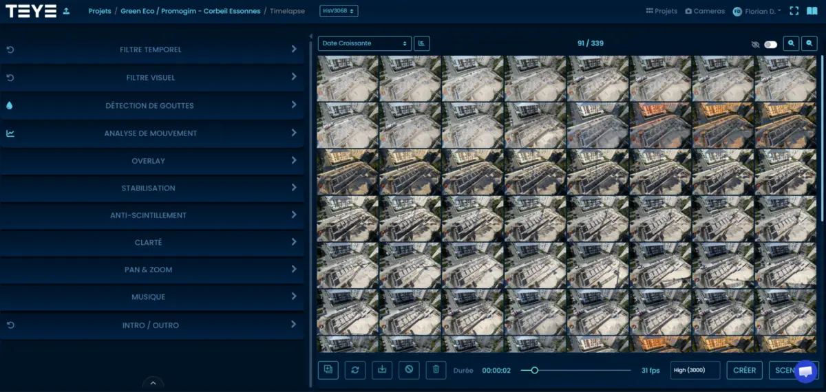Studio d’édition timelapse intégré à la plateforme TEYE