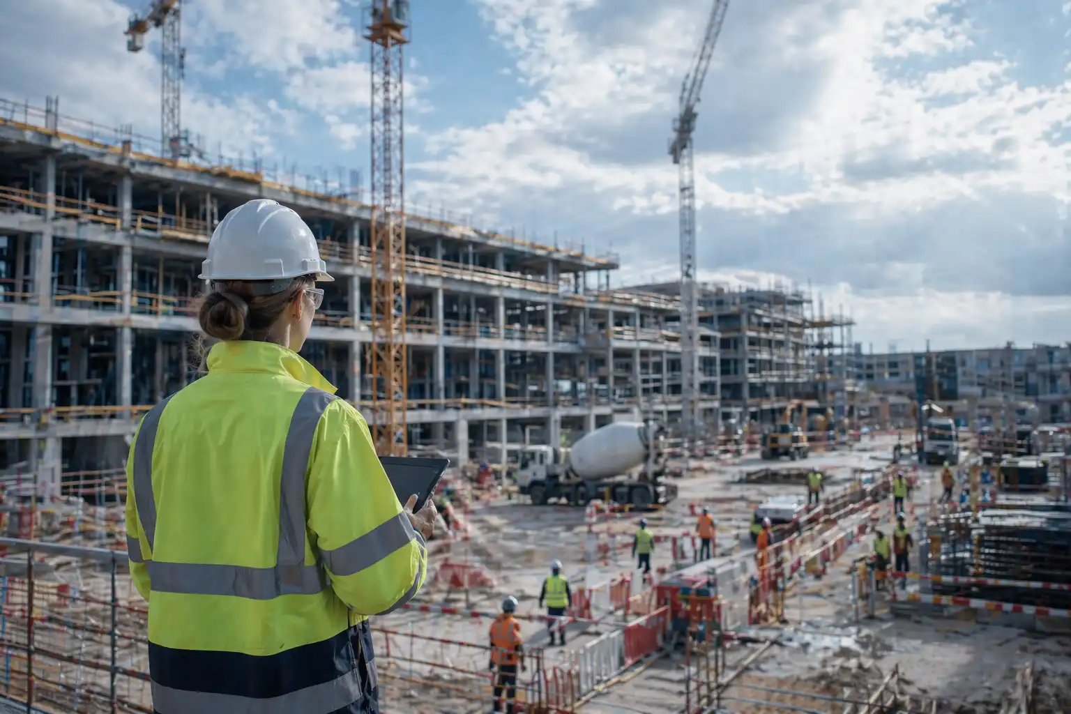 Responsable HSE analysant une zone de chantier à risque