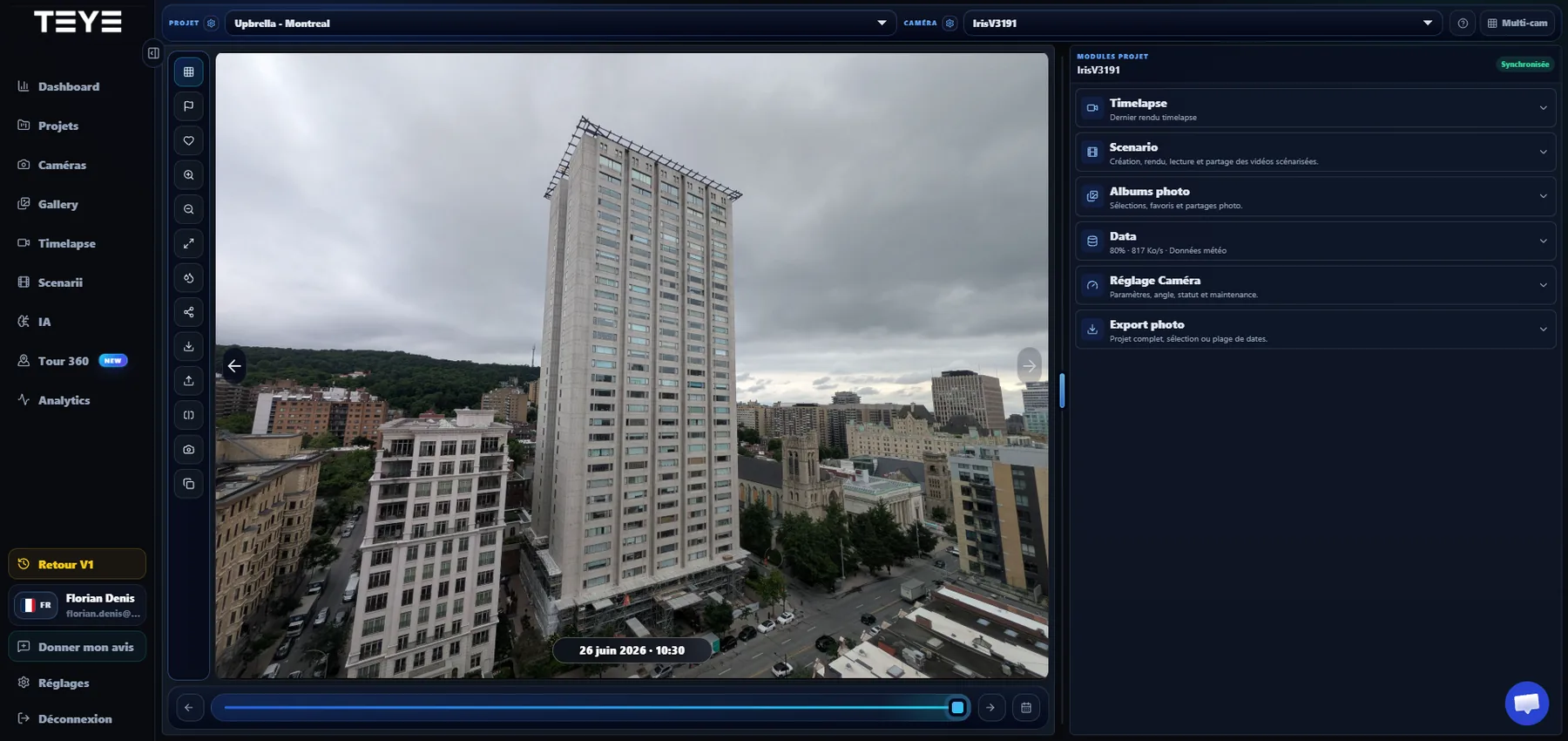 Interface TEYE du projet Upbrella Montréal