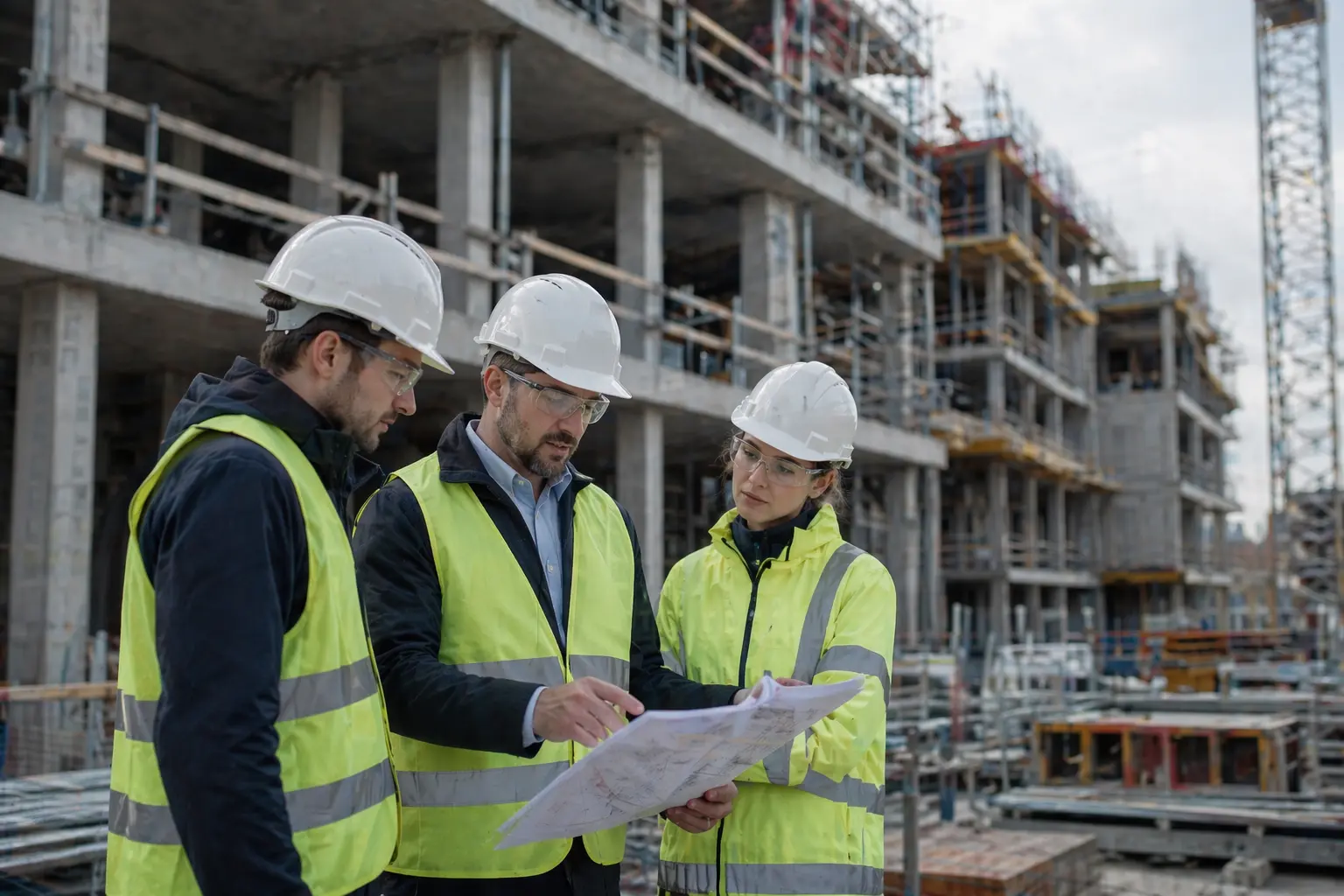 Chef de chantier et équipes sur une opération en cours